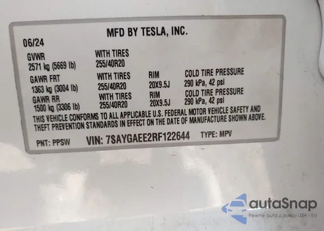2024 Tesla Model Y Long Range Dual Motor All-Wheel Drive from USA, damaged, VIN 7SAYGAEE2RF122644